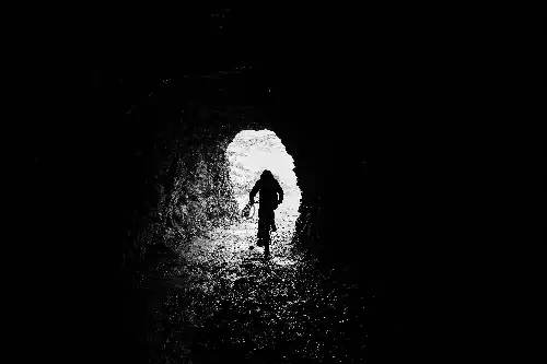 photo containing: Photograph, Darkness, Monochrome photography, Black, Monochrome, Tunnel, Black and white, Cave, Geological formation, Silhouette